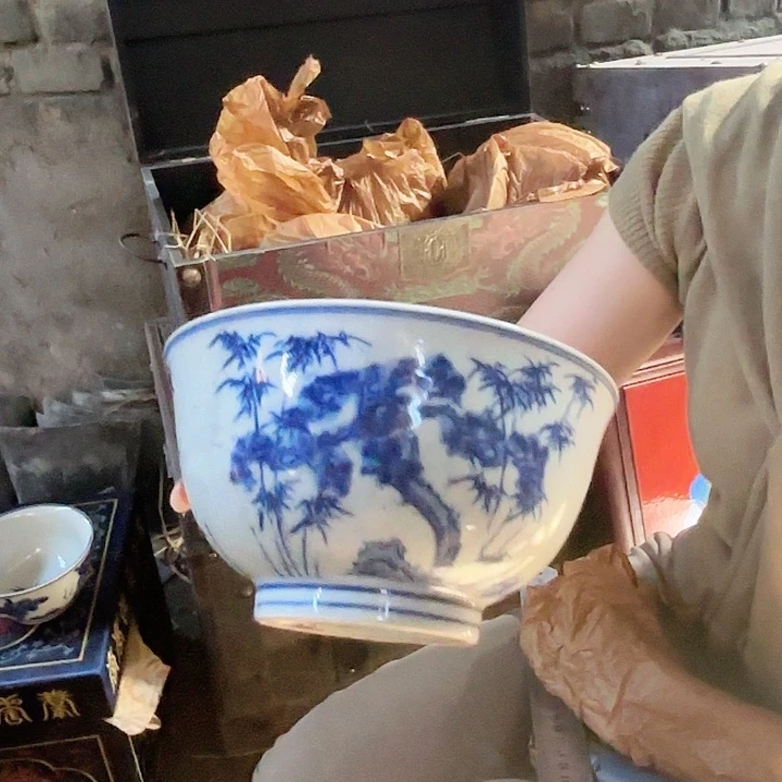 摆件景德镇高温陶瓷岁寒三友