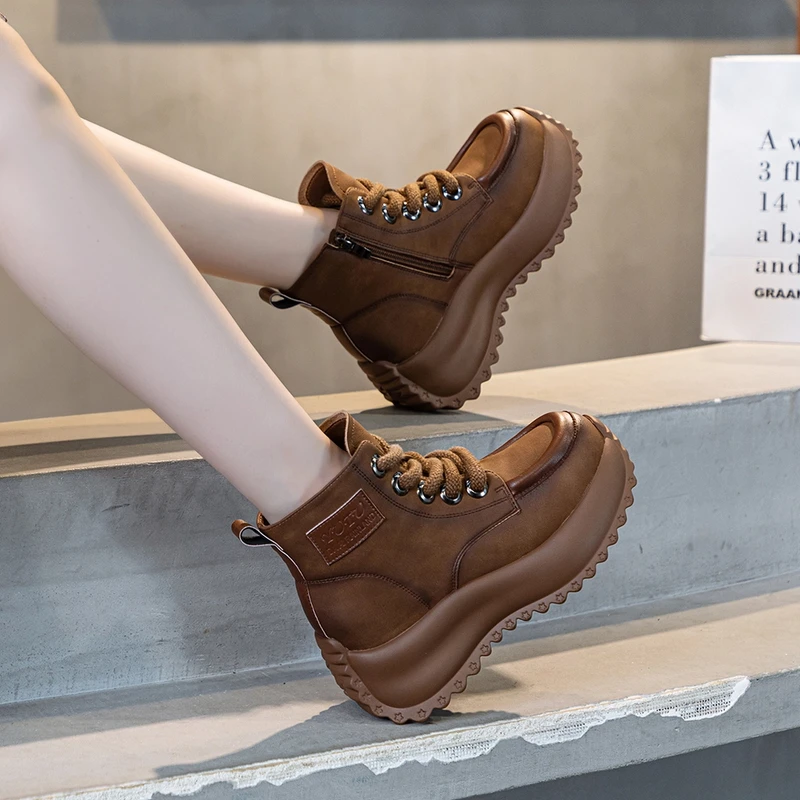 雨土女鞋高帮休闲运动鞋女2024冬季加绒棉鞋百搭厚底马丁靴老爹鞋