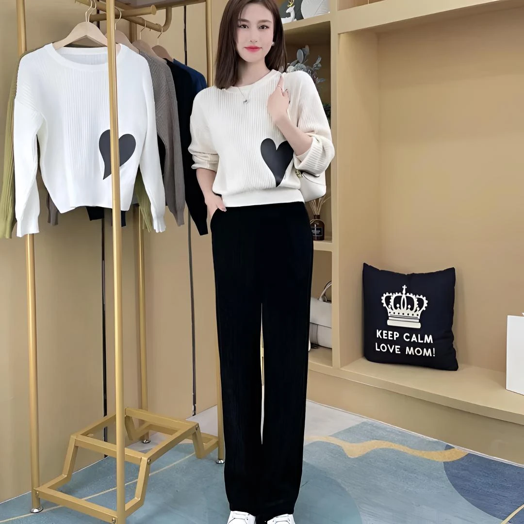2025秋冬爱心针织毛衣百搭套头圆领气质显瘦宽松长袖休闲时尚