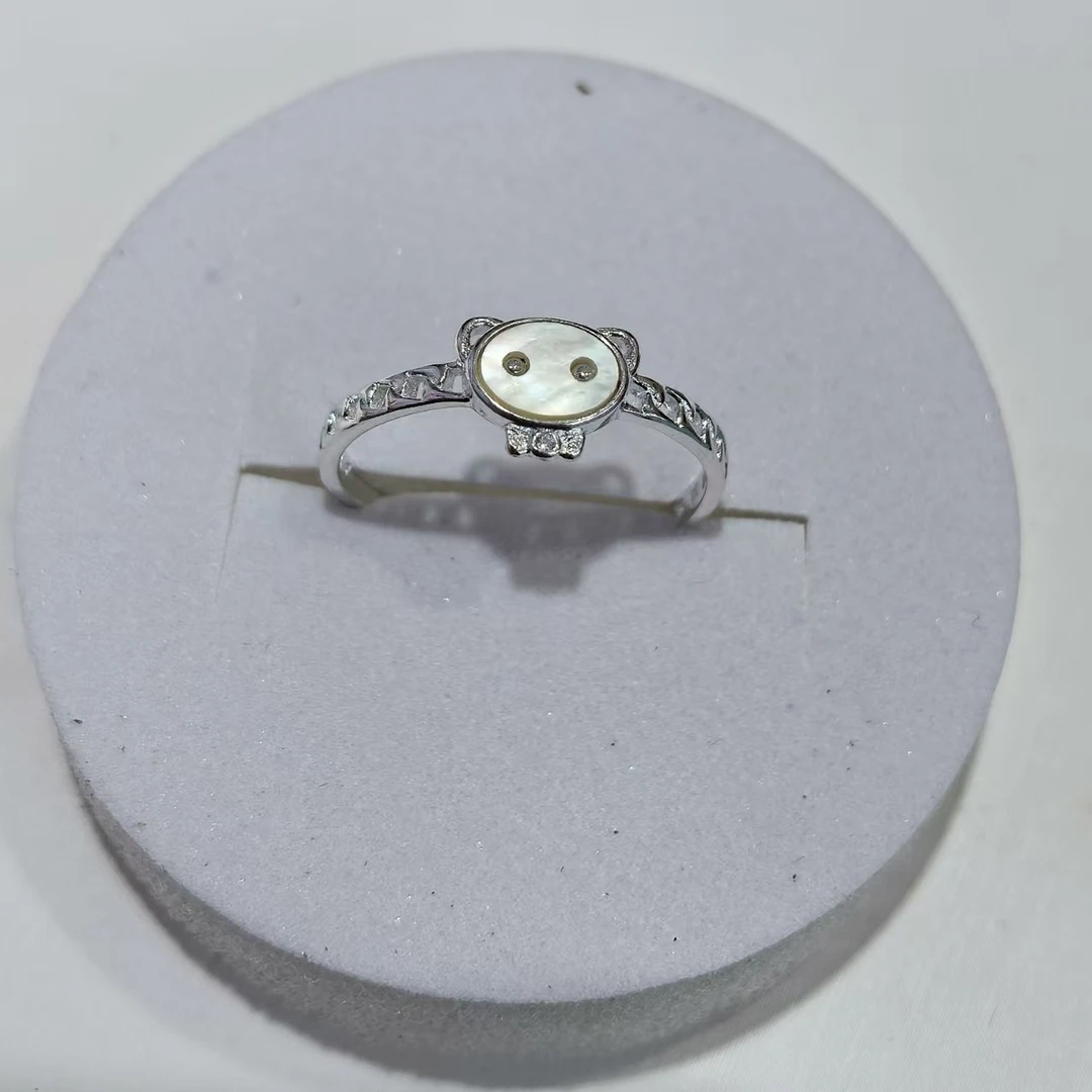 925银玻璃银制品 s925银小众小熊戒指(浪漫七夕宠粉福利)镶嵌精致