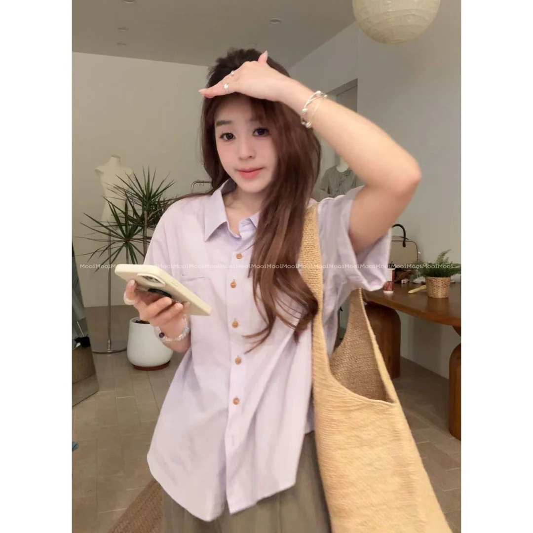 【mooi】'浅丁香'春夏新款韩版ins风小众设计感衬衫