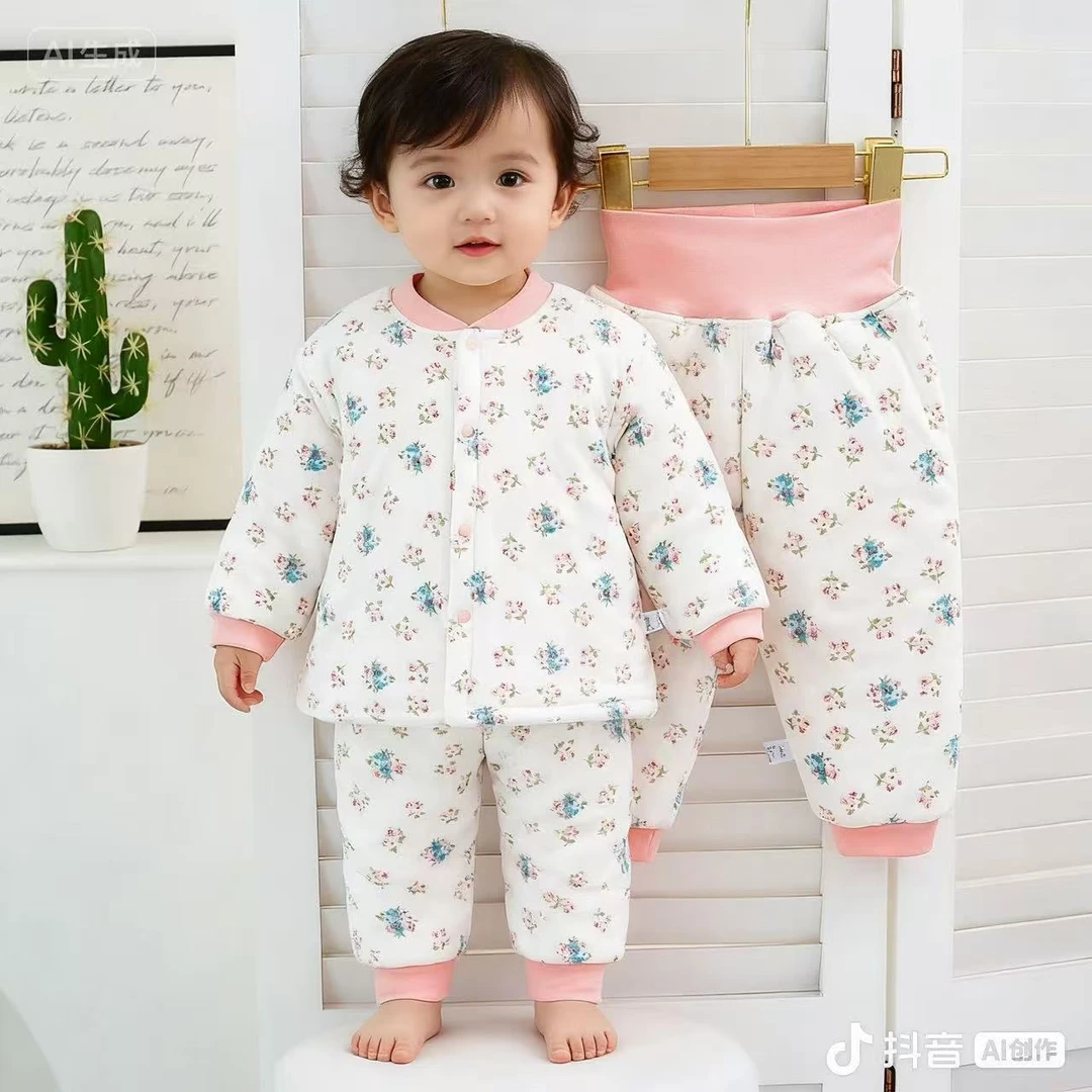 水洗棉花宝宝冬季棉服套装180克夹棉婴幼儿棉袄棉裤纯棉洋气新款