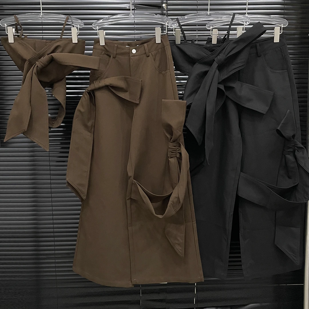 付新博女装蝴蝶结设计时尚套装女小众辣妹吊带+休闲裤两件套13784