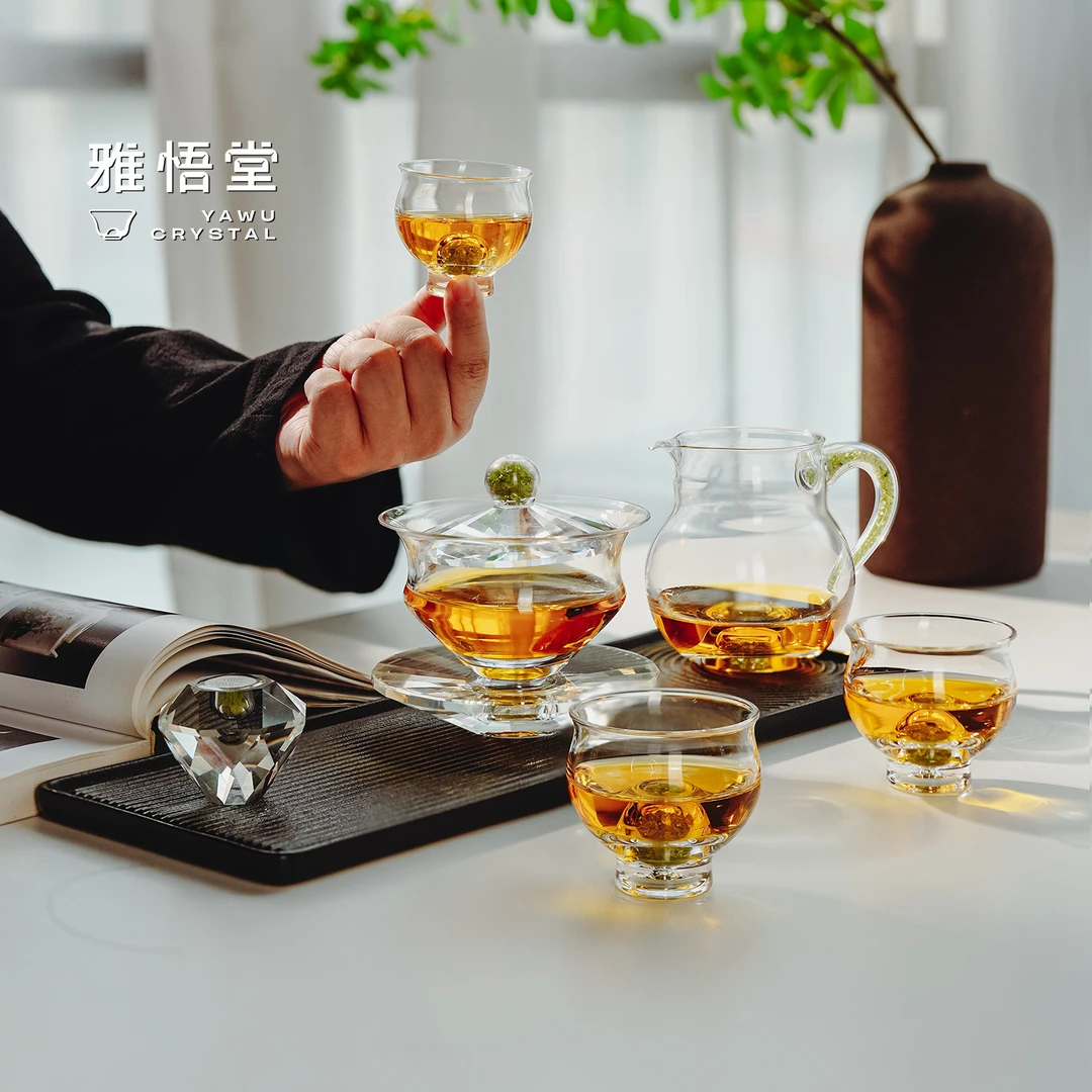 雅悟堂青岚水晶玻璃套组简约耐热橄榄石茶具高档泡茶碗茶道器具