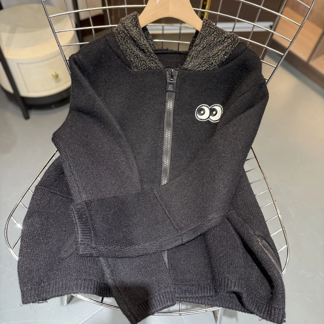 【乔恩清仓】 秋冬款加厚眼睛图案拉链针织衫-A0403