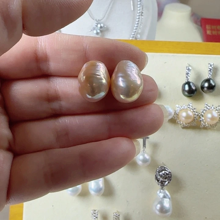 淡水珍珠横卡13加飘金巴洛克极光炫彩银S925镶嵌人**我
