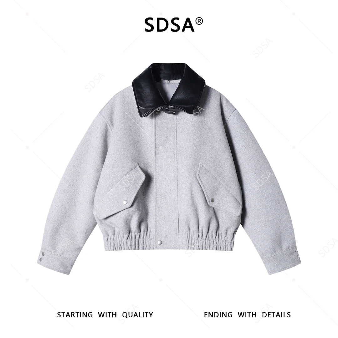 SDSA男士秋冬新款痞帅男装老钱风撞色翻领羽绒服外套简约时尚气质