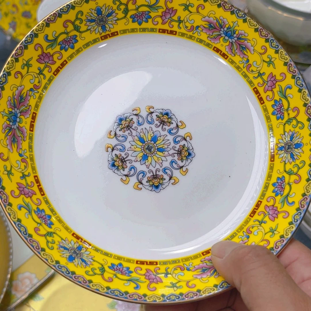 瓷片珐琅彩七寸深盘四个微瑕