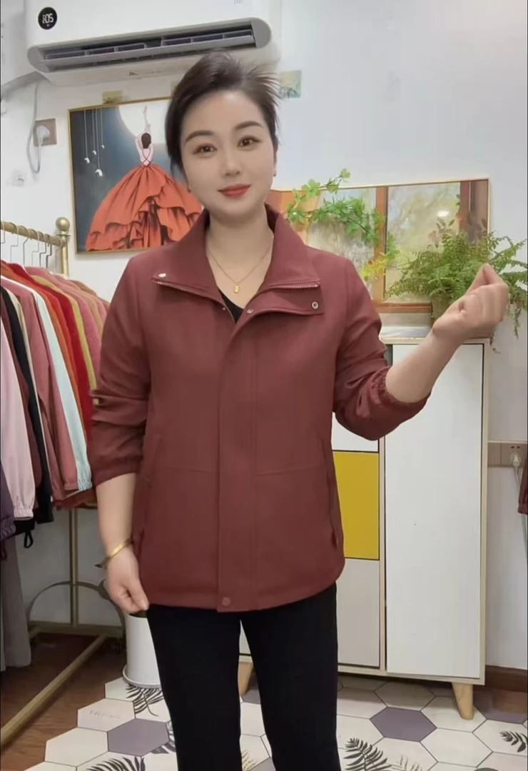 25新款时尚妈妈装双层加里风衣短款开衫洋气减龄上衣秋季长袖外套