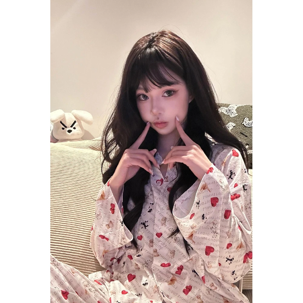 【动物爱心印花】少女韩系可爱睡衣女春秋2025年新款家居服两件套