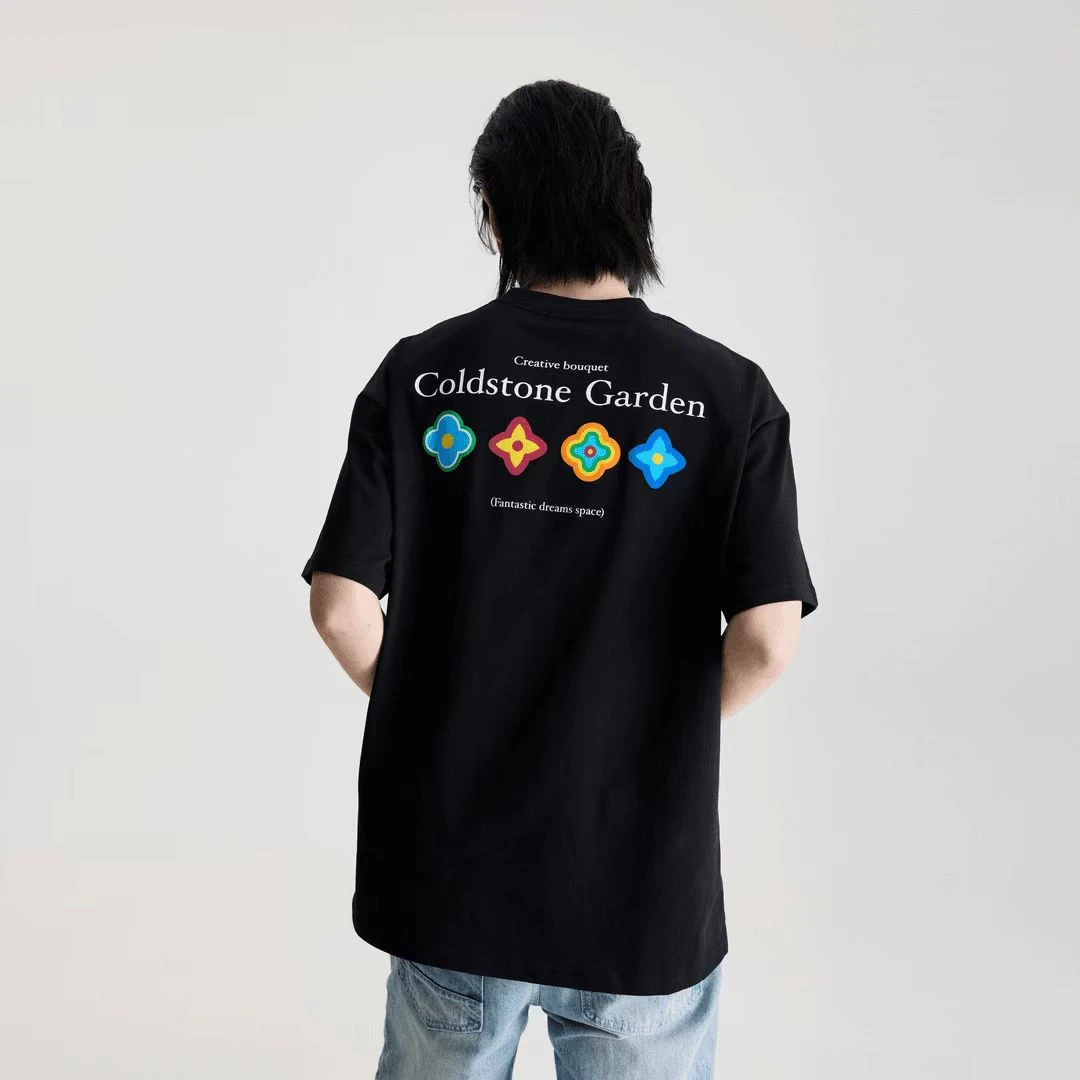 【四时花境】国潮牌美式复古花瓣宽松oversize情侣休闲印花短袖T恤