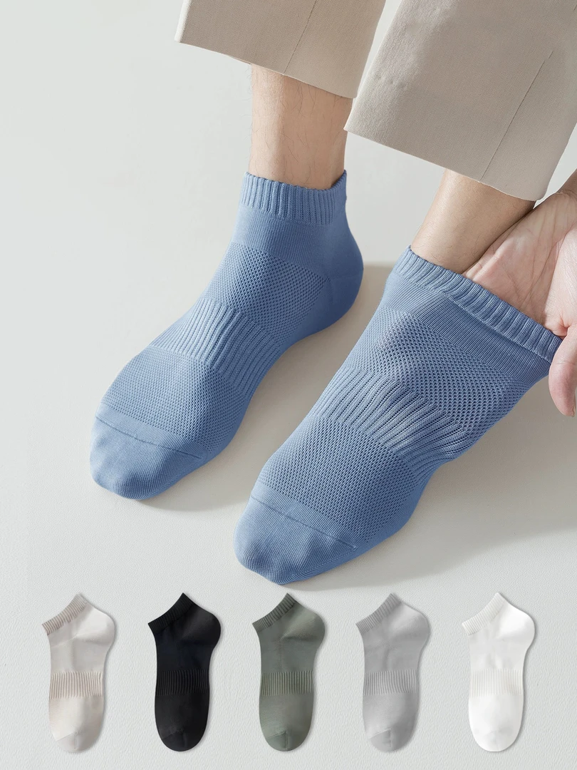 5双装男夏季薄款纯棉网眼男士短袜7a防臭吸汗透气夏天运动船袜316