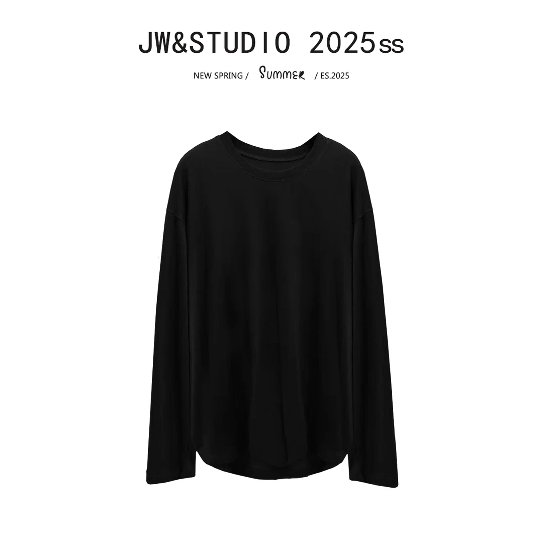 2025时尚宽松百搭休闲女款纯色减龄长袖T恤5550163