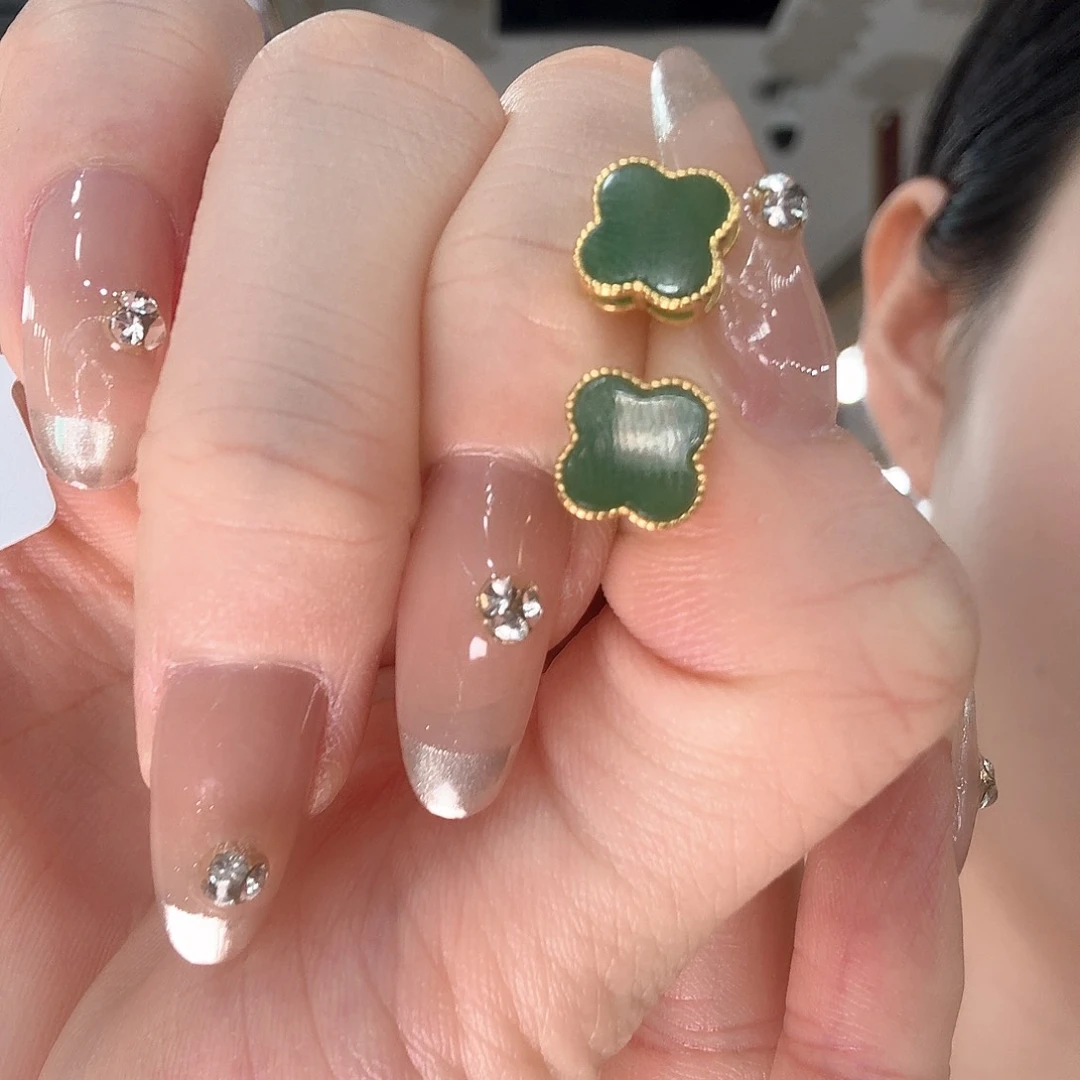 和田玉银S925镶嵌耳饰