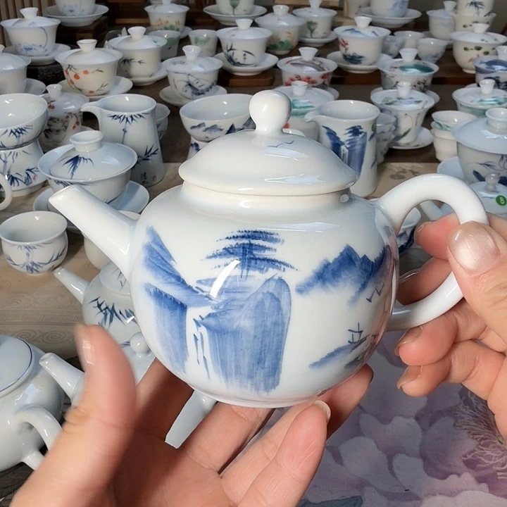 微瑕老物件影青系列泡茶壶山水