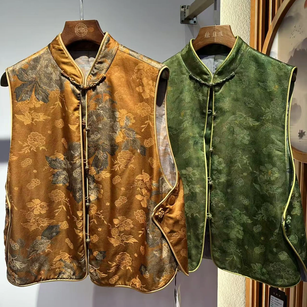 2色【牡丹】香云纱棉服马甲q32yw301