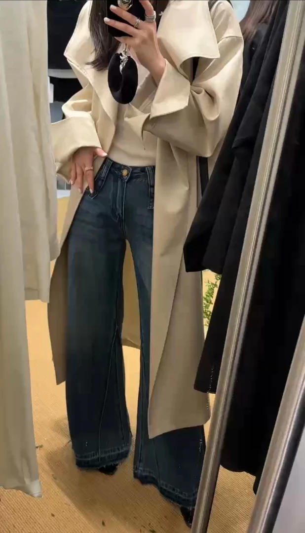 福秒-花花同款新-有点微喇的！经典中腰阔腿牛仔裤（TM10929#）TM