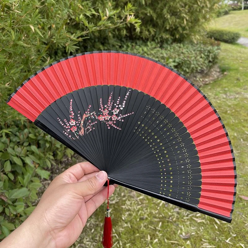 FAVMARTHA扇子折扇中国风红色易开合舞蹈扇古风汉服旗袍走秀跳舞