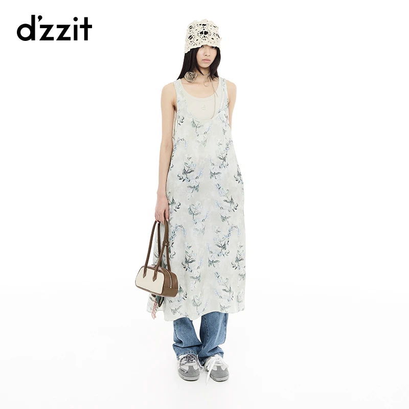 【商场同款新品】dzzit地素连衣裙25春两件套无袖印花长裙女3J1O316