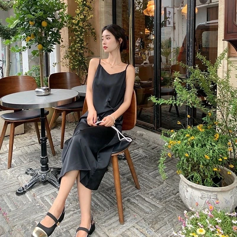 中长裙不褪色吊带长裙通勤连衣裙夏季休闲收腰小众