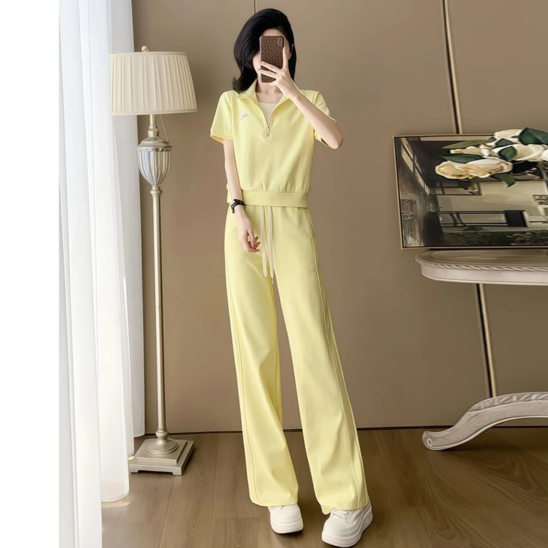 高含棉减龄时尚运动服套装女2025年夏季新款半拉链上衣长裤两件套