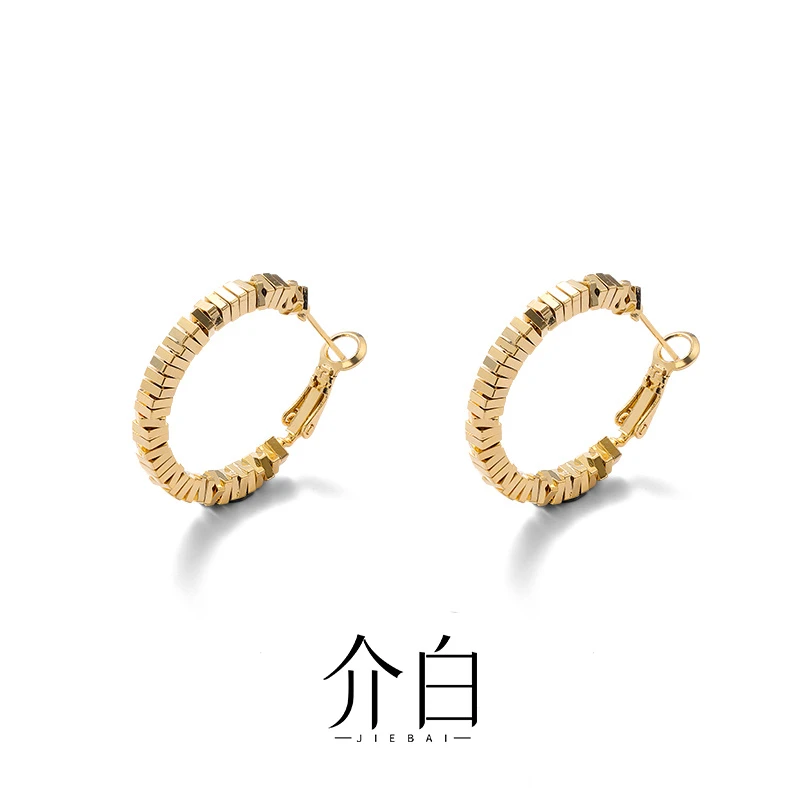 铜合金耳饰 耳环金色耳圈几何图案复古欧美风耳饰法式简约小众