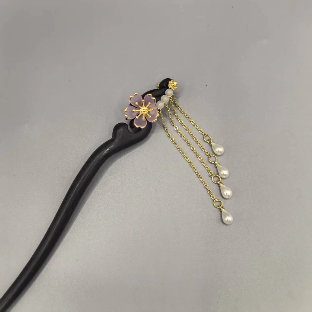 75手工新中式复古盘发簪檀木发簪步摇古风发簪国风百搭发簪子头饰