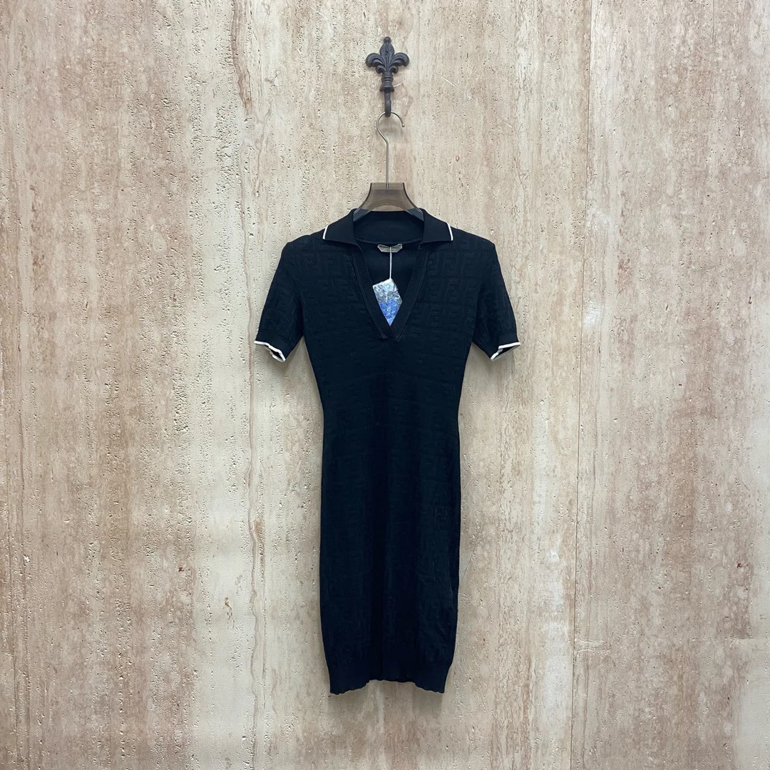 99新 FENDI/芬迪 Fendi 黑色双F满印针织连衣裙/36码/99新/33141