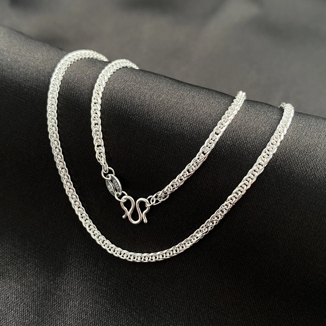 链子足银 999.9肖邦链2.3mm简约小众M扣锁骨链百搭时尚素链银色