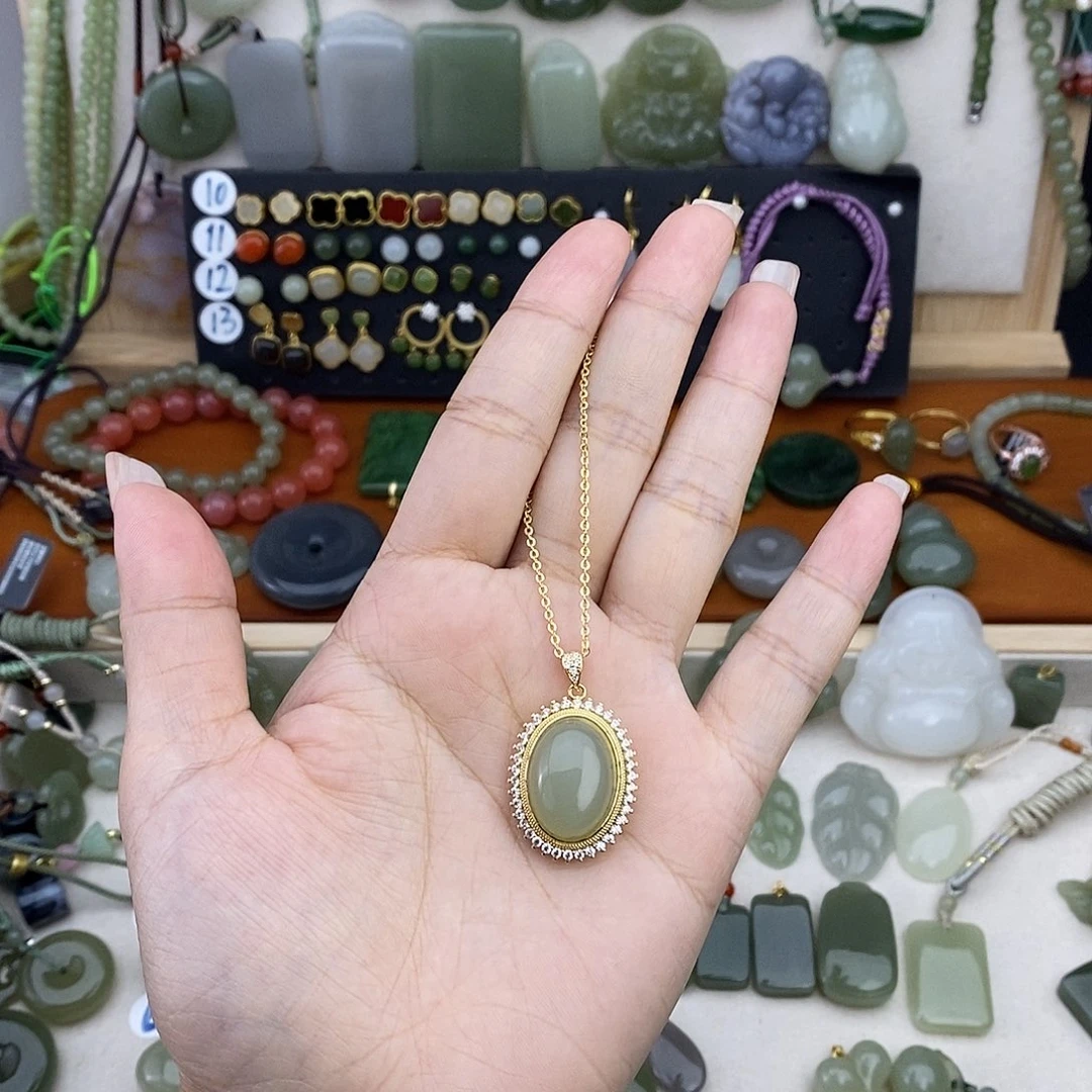 和田玉银S925镶嵌吊坠(不含链)