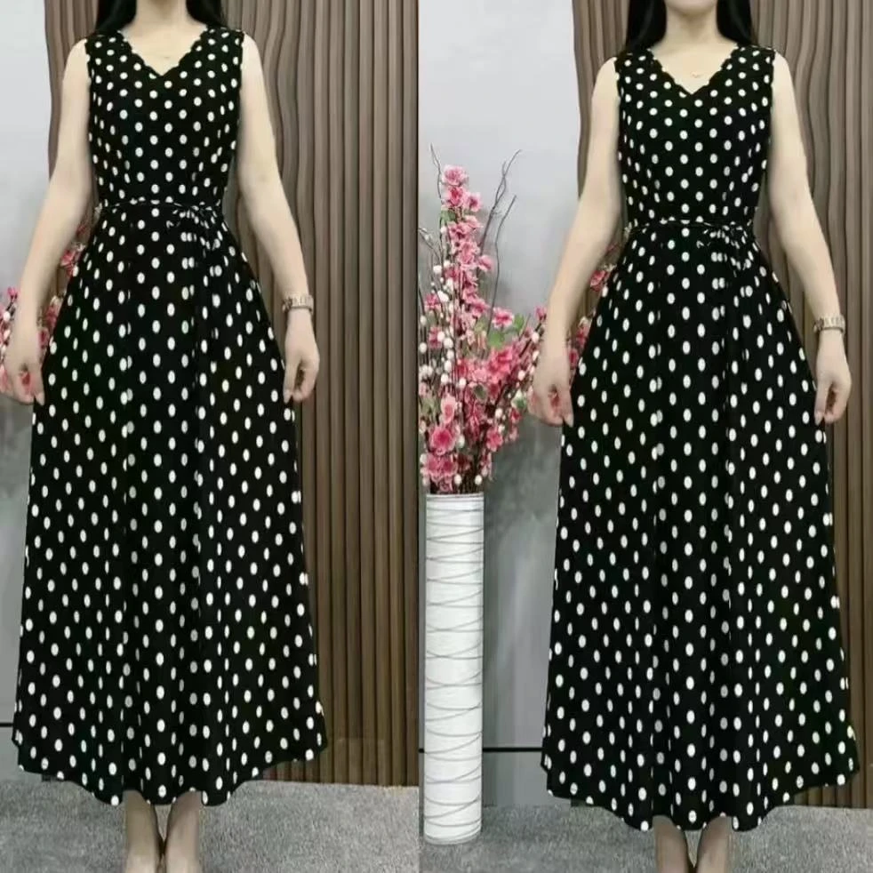 【吉遇优选】1277-407#新品冰雪丝弹力缎波点气质背心裙