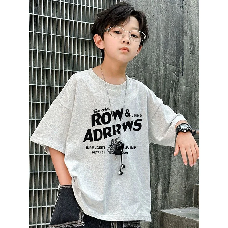 纯棉男童t恤宽松时尚洋气百搭爆款宽松卡通印花短袖男女童同款T恤