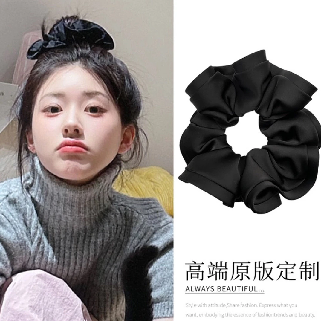 黑色大肠发圈简约百搭丸子头盘发发绳女高级感头绳