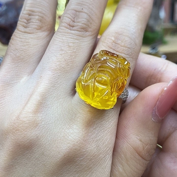 琥珀银S925镶嵌戒指戒指