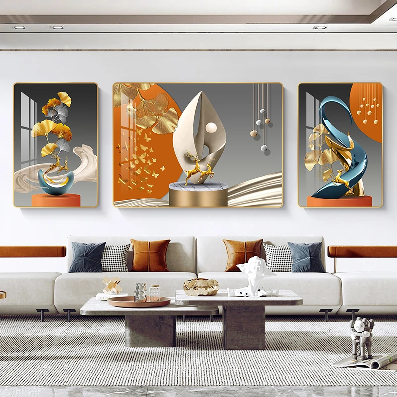 A01现代装饰画福鹿相伴客厅沙发装饰挂画高级感墙面壁画