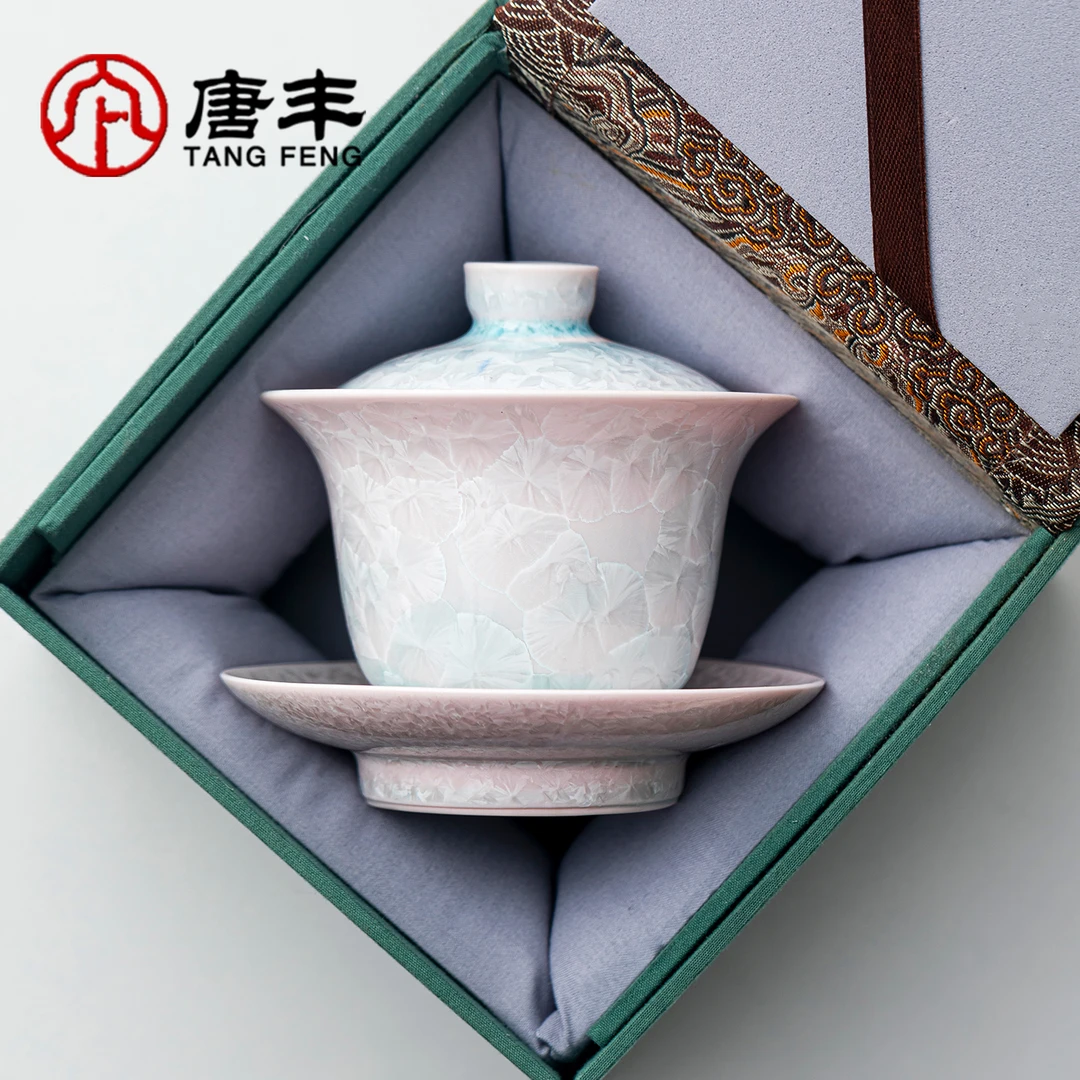 唐丰结晶釉盖碗茶杯单个家用高颜值女士专用防烫泡茶碗礼盒装送人