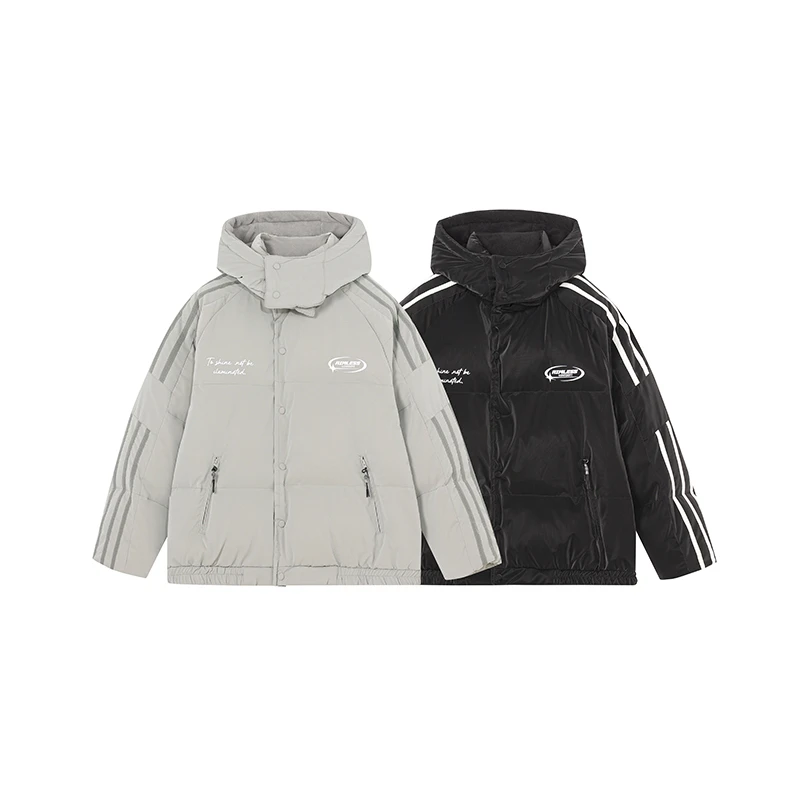 美式三条杠加厚棉衣男女冬宽松保暖连帽面包服休闲棉服外套W2103