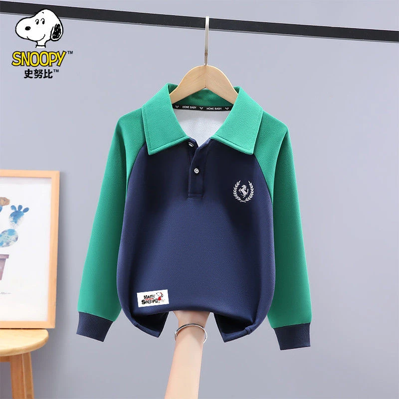 史努比男童卫衣学生版秋季长袖2025新款拼色中大童翻领休闲上衣潮