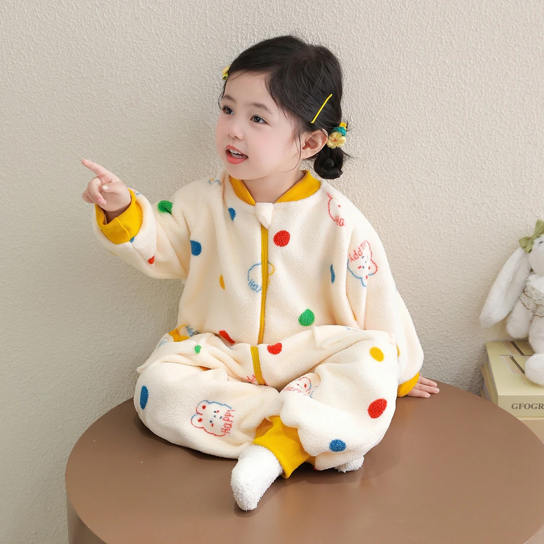 女童连体睡衣秋冬款珊瑚绒儿童防着凉睡袋女宝宝法兰绒爬服家居服