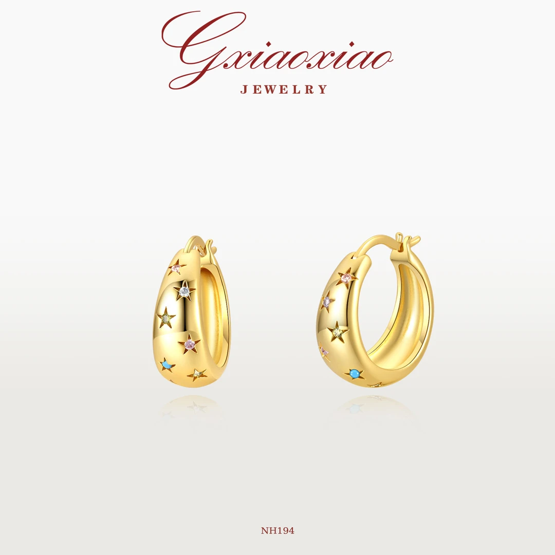 G XIAOXIAO 镀K金 法式气质时尚百搭四叶花耳环 NH194