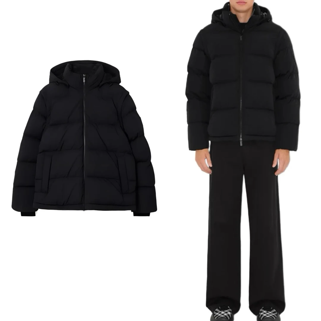 未使用 BURBERRY/博柏利 纯色连帽双向拉链长袖羽绒服 男款