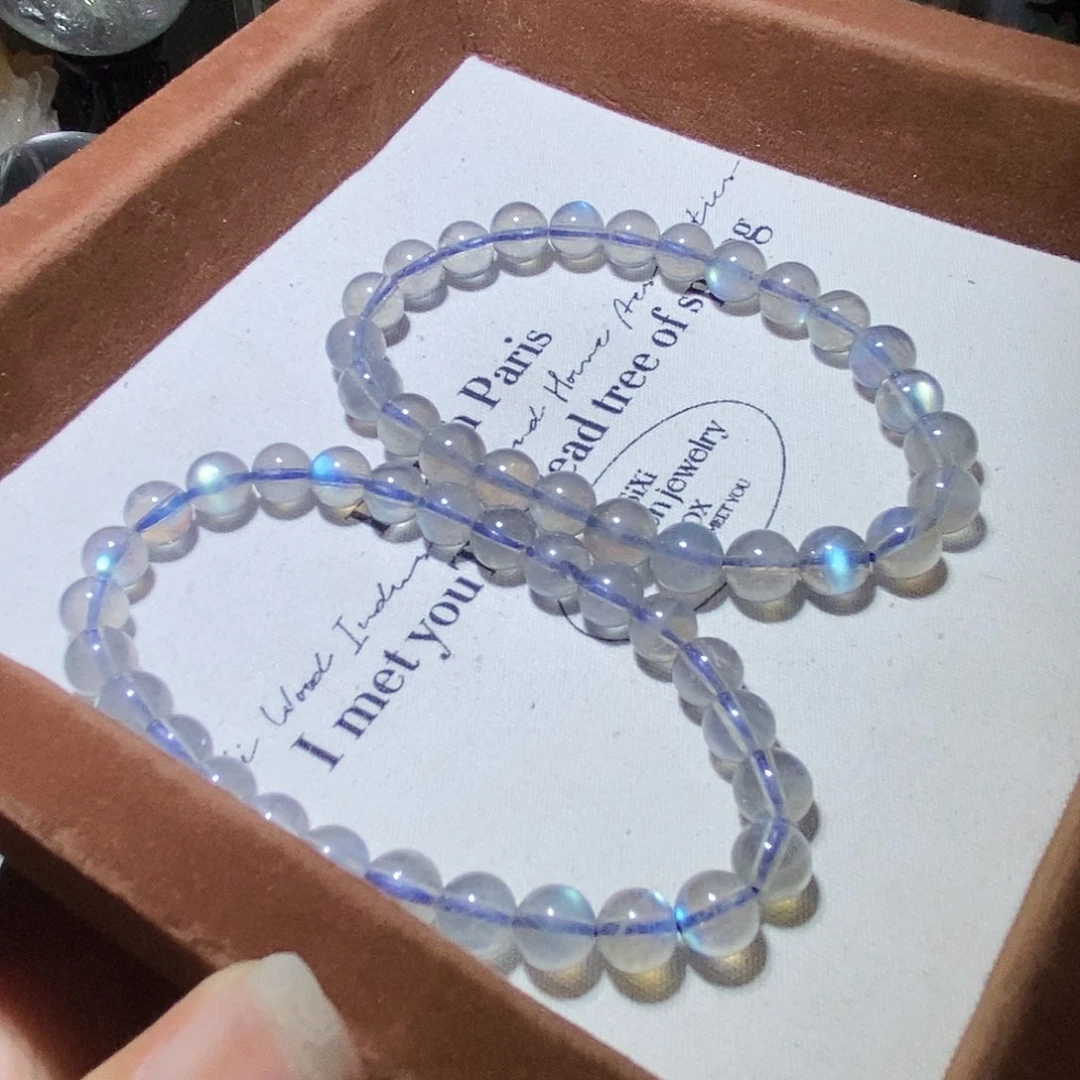 水晶手链银S925镶嵌7m月光石手串