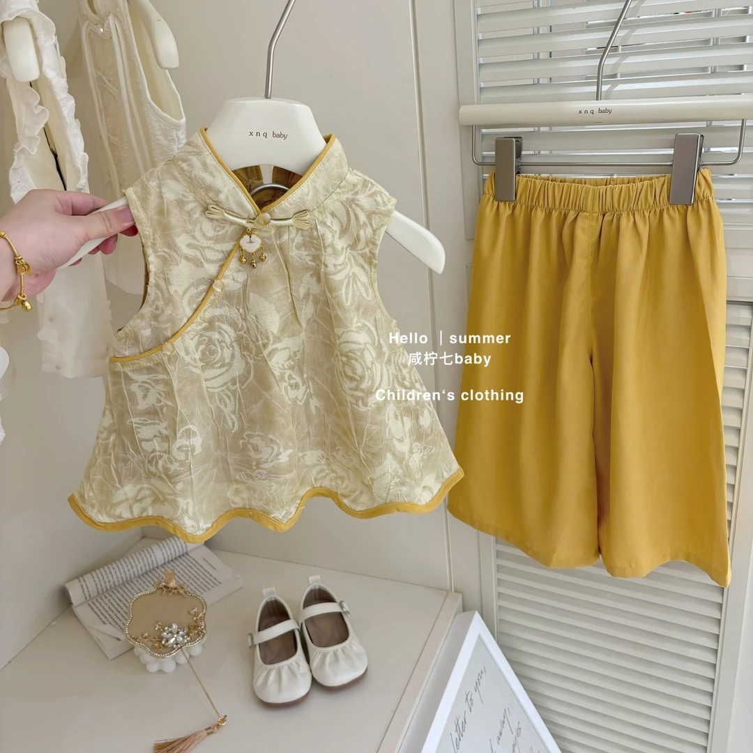现【咸柠七】女童套装2025夏季新款新中式设计感提花汉服儿童两件套
