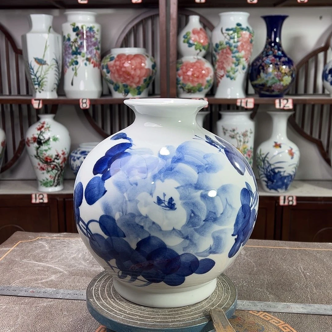 摆件陶景德镇陶瓷石青牡