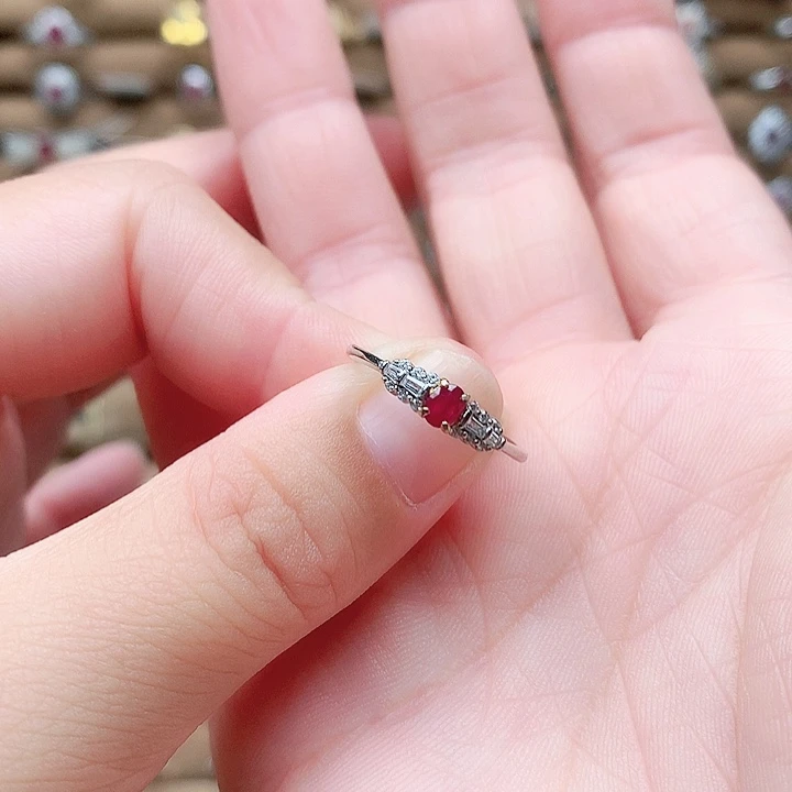 戒指银S925镶嵌红宝石