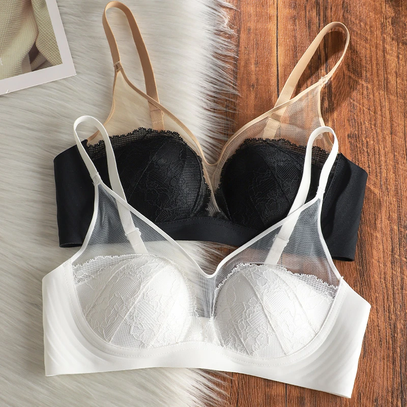 法式蕾丝内衣女大胸显小夏薄款舒适透气无钢圈防下垂收副乳文胸罩