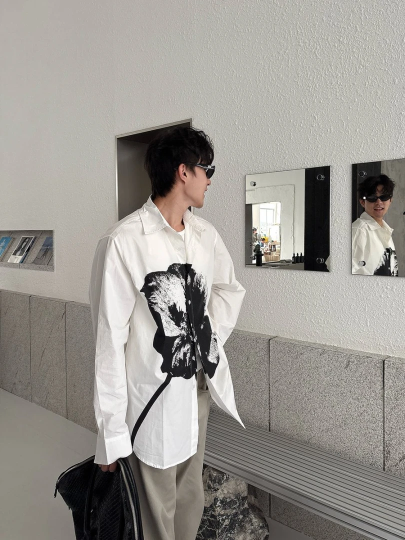 【苏美尔】小众墨染印花美式复古风衬衫男高级感宽松休闲衬衣潮