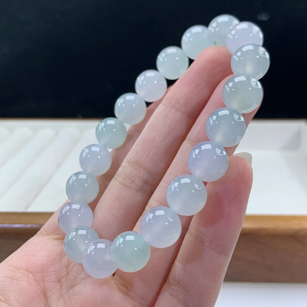 4.4-3-缅甸天然翡翠A货 女款马卡龙手串尺寸:10mm 19颗粒