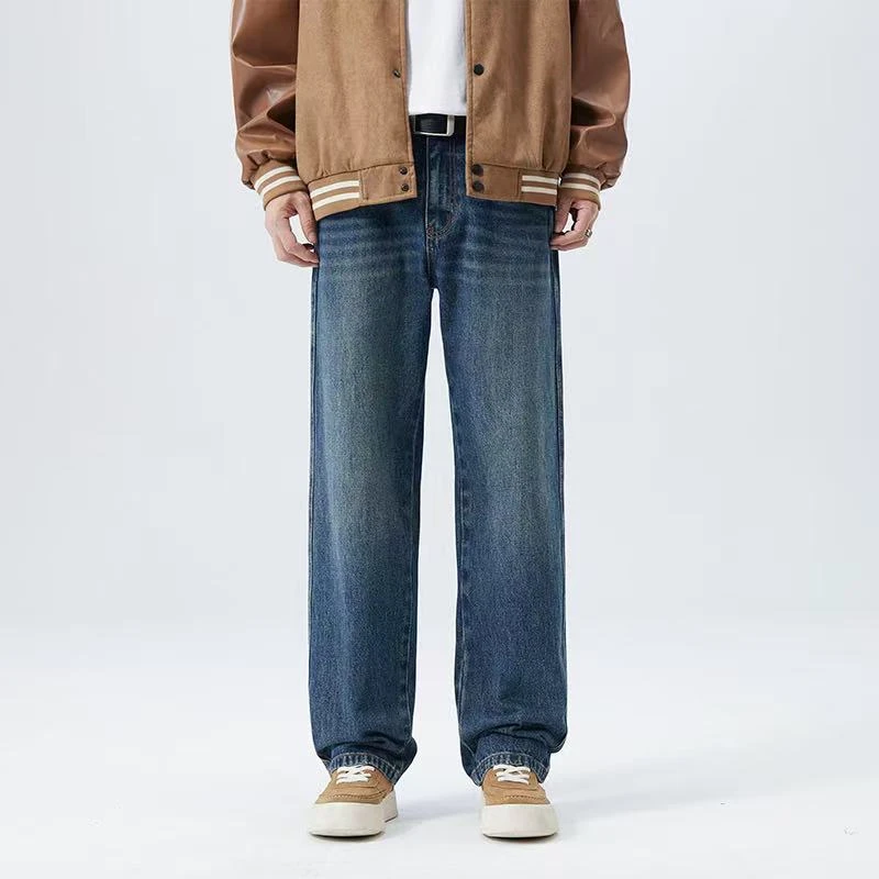 春秋厚款cleanfit休闲宽松新款港风宽松直筒复古无弹牛仔裤