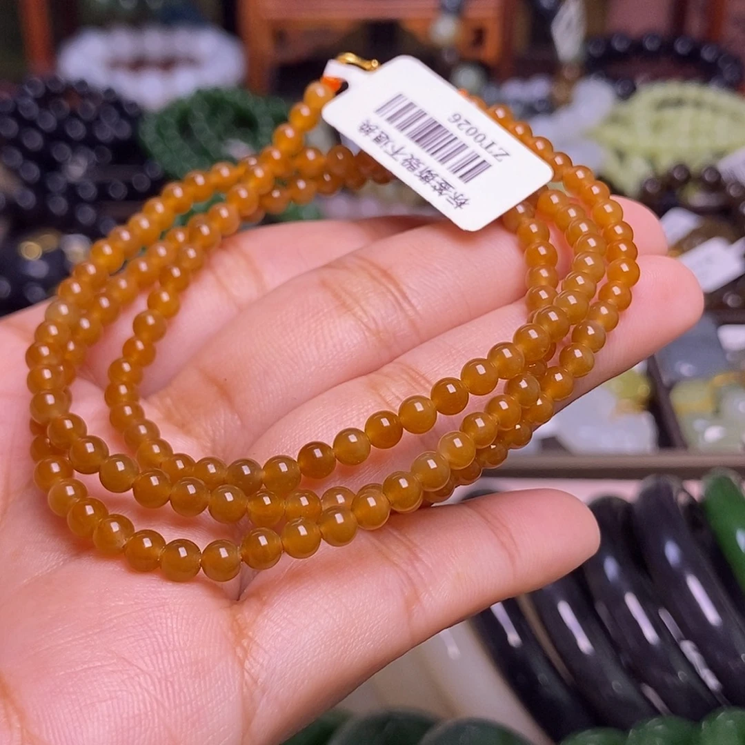 一***虎和田玉未镶嵌颈饰且末糖料约4mm小米珠